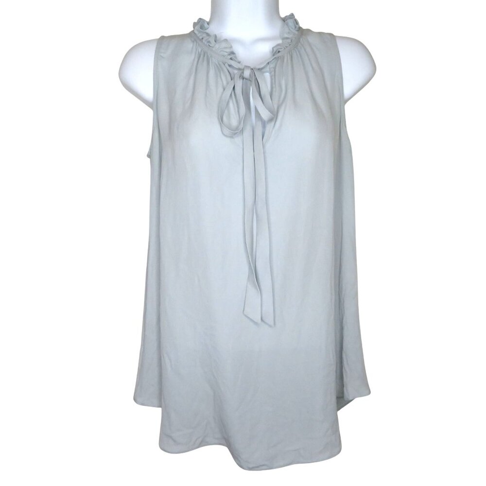 Elizabeth And James Silk Blouse Light Blue Ruffle Neck Sleeveless Tie Detail M